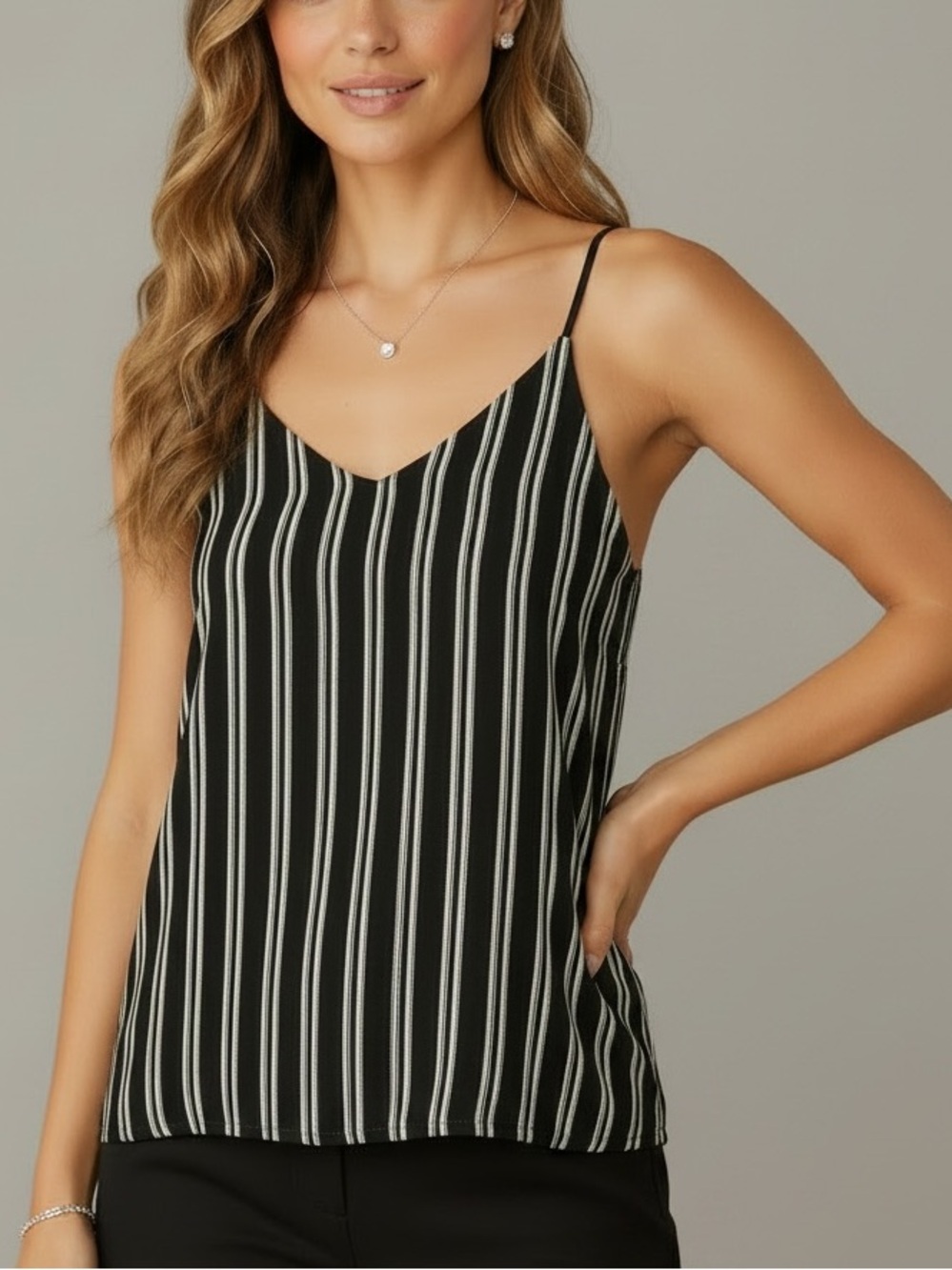 NWT BISHOP + YOUNG Stripe Tank Top Cami Sleeveless Lined Top Size Small